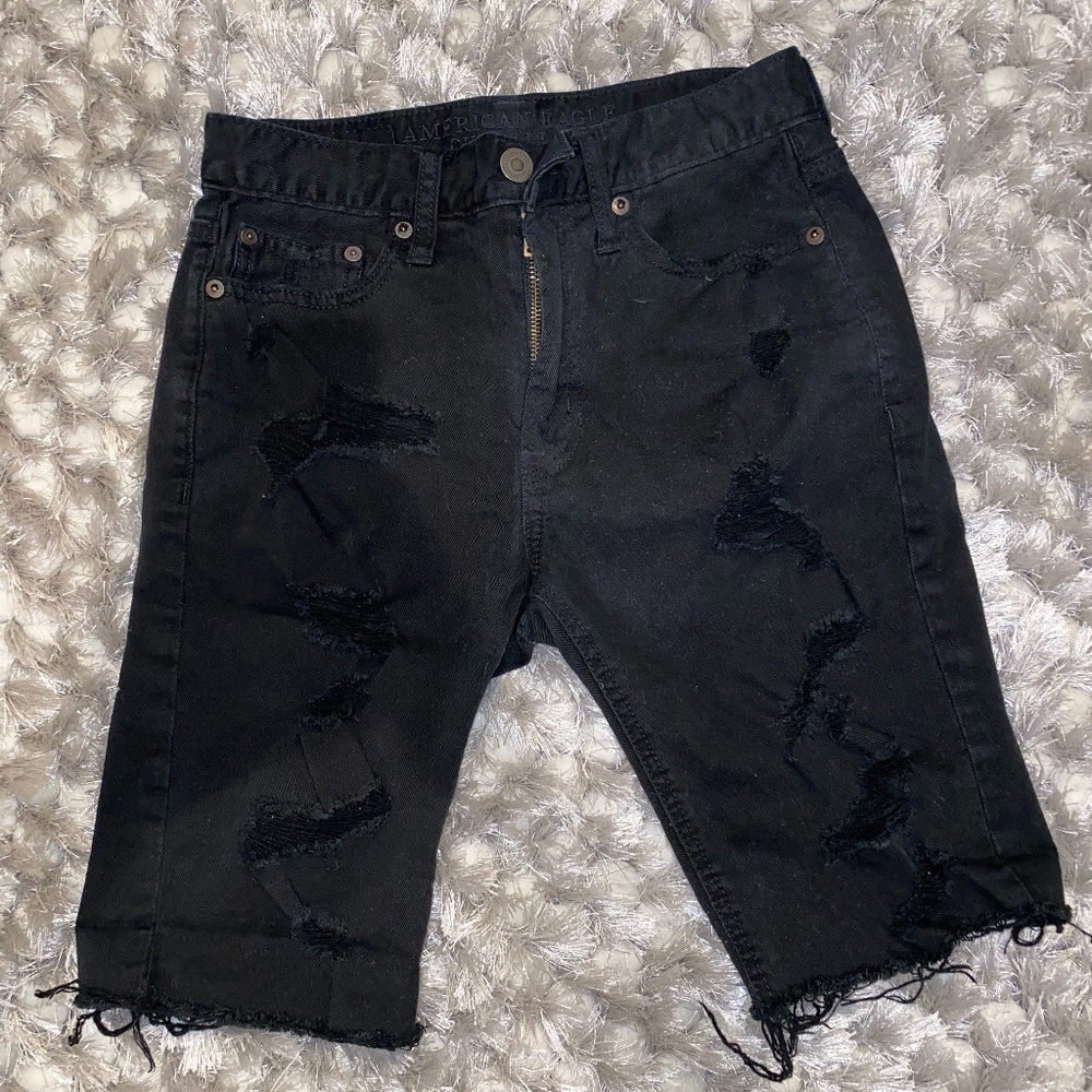 American Eagle Core Flex Black Denim Short 28